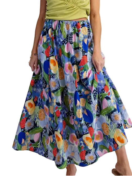 Blue Elastic Waist Skirt