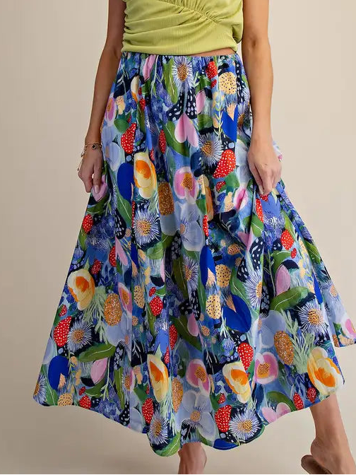 Blue Elastic Waist Skirt