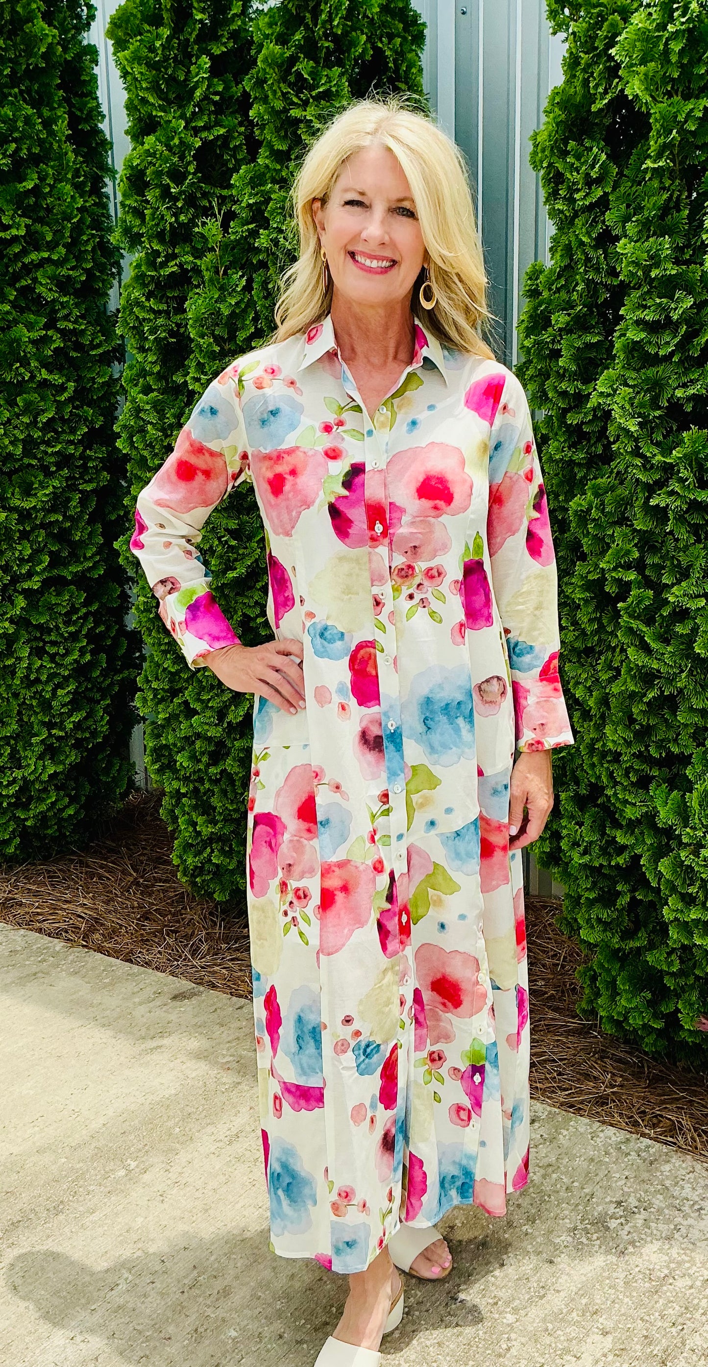 Pink Poppies Shirt Dress
