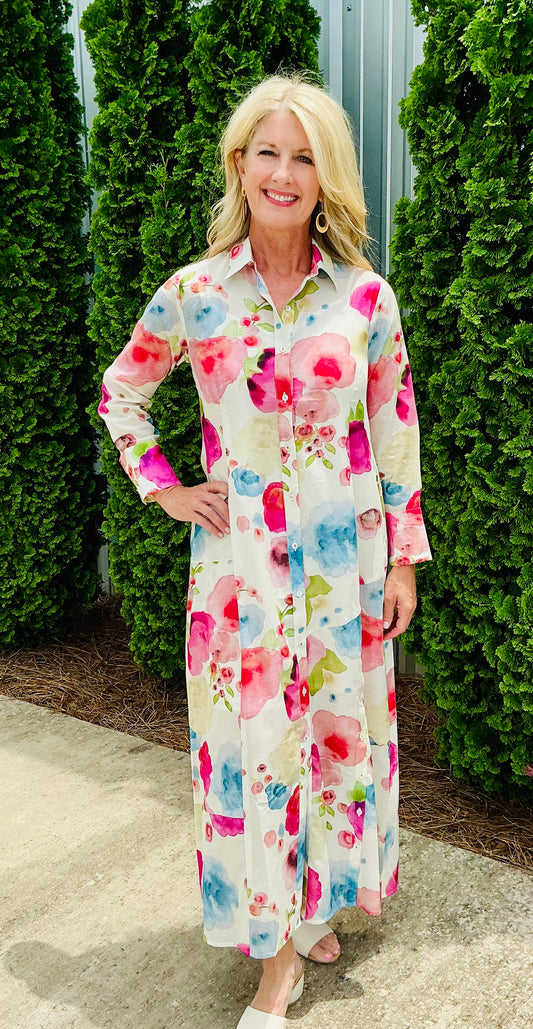 Pink Poppies Shirt Dress