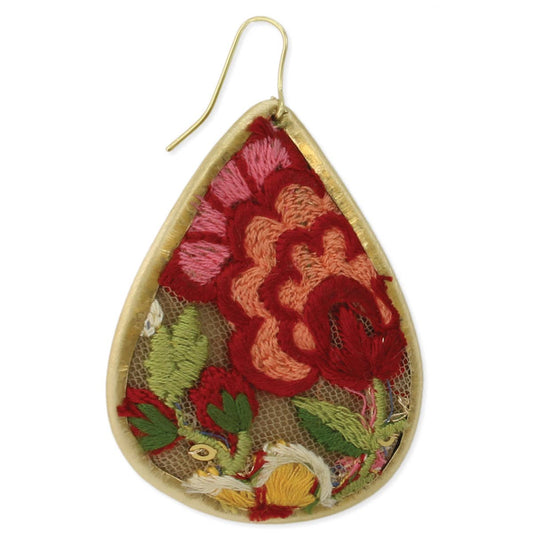 Red Flower Embroidered Earring