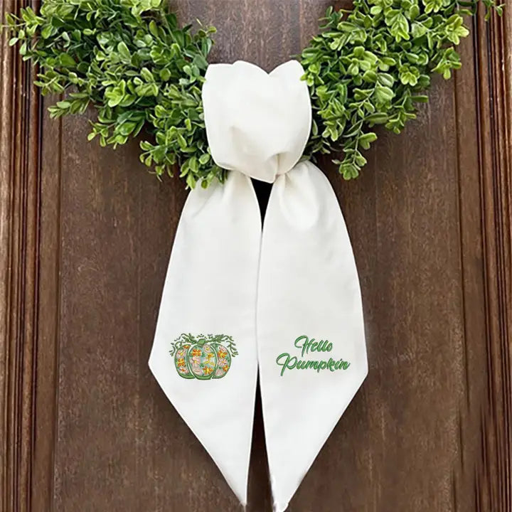 Embroidered "Hello Pumpkin" Wreath Sash