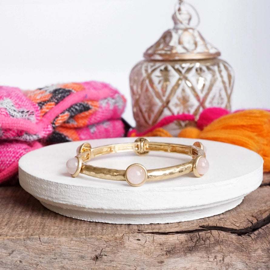 Pink Rose Quartz Gold Bangle