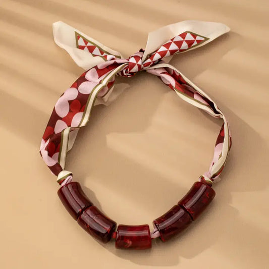 Red Marble Scarf Necklace