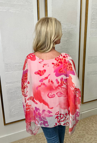 Pink Abstract Kaftan Top
