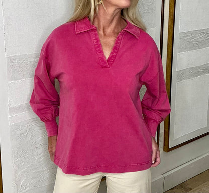 Collard Long Sleeve Top/Washed Plum