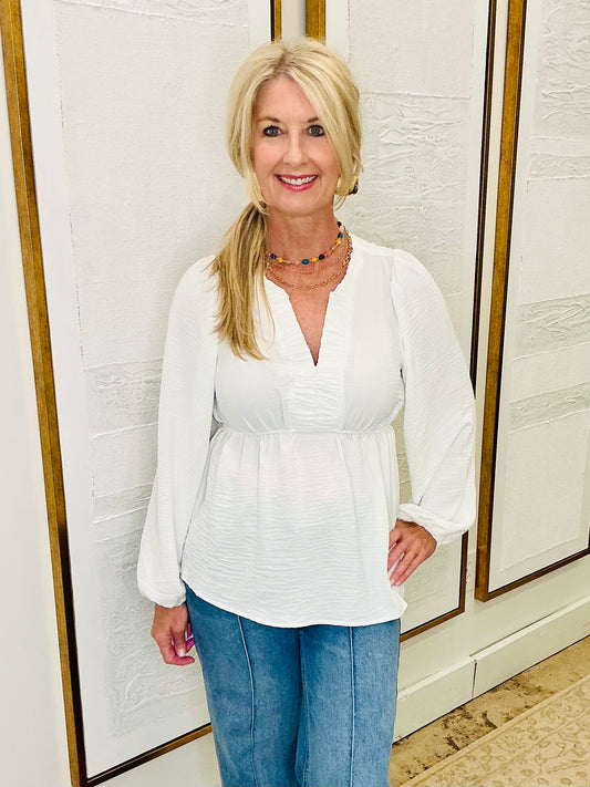 Ivory Pintuck Ruched Top