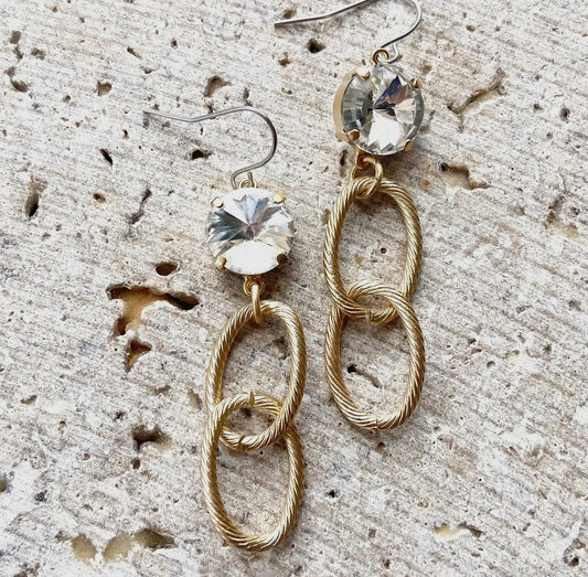 Crystal Dangle Loops Earrings/Matte Gold