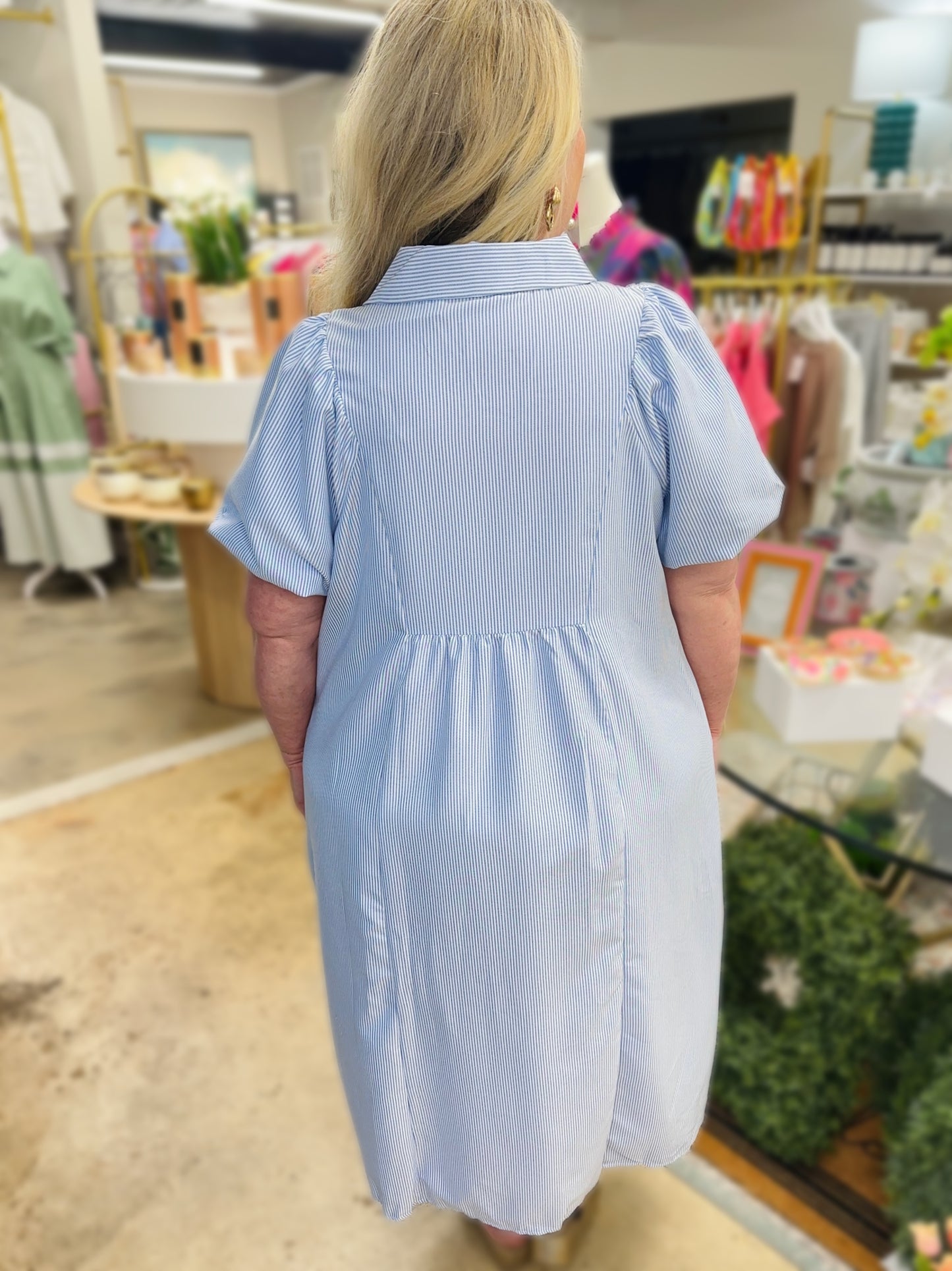 Blue Plus Size V-Neck Midi Dress
