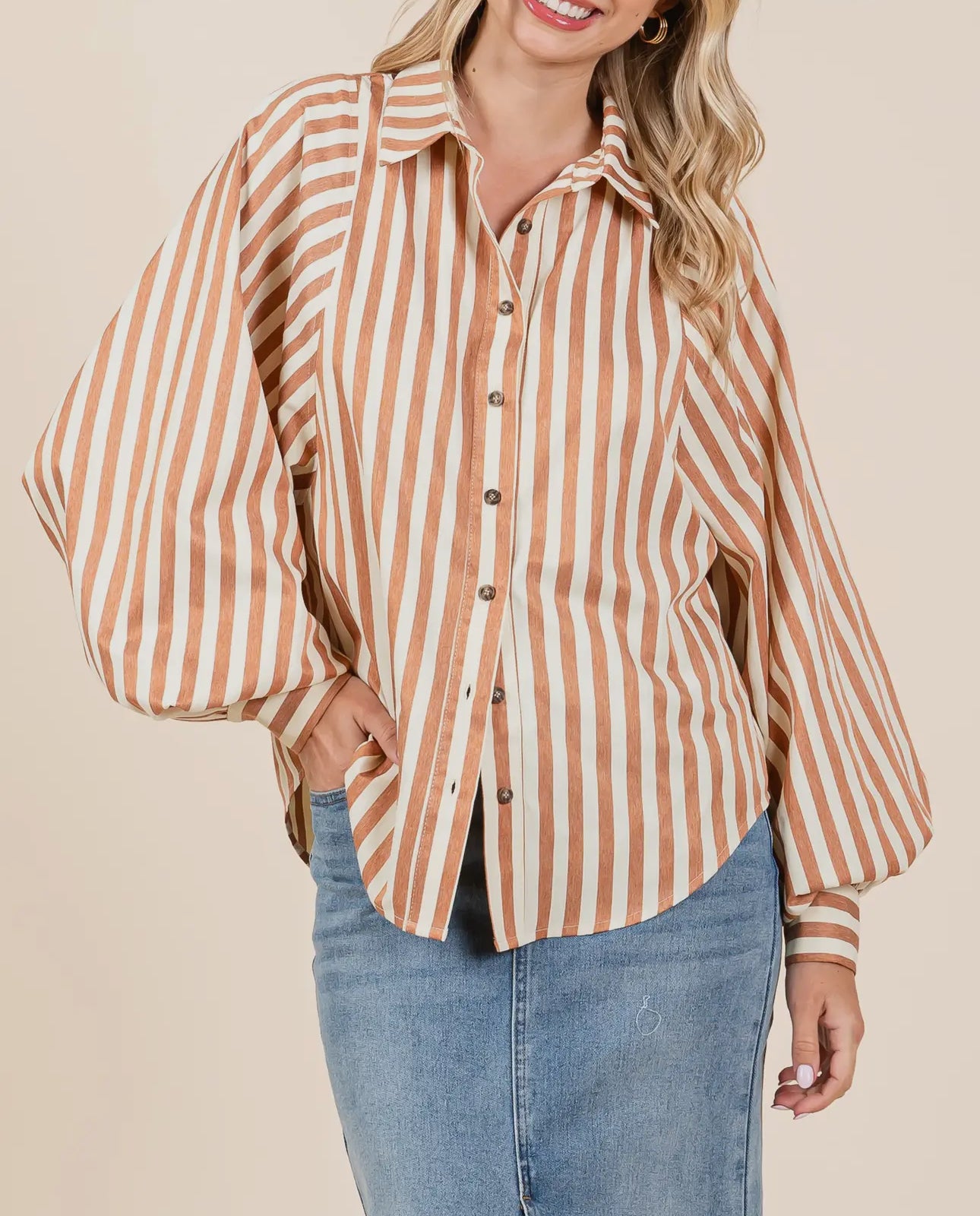 Plus Stripe Button Up Shirt