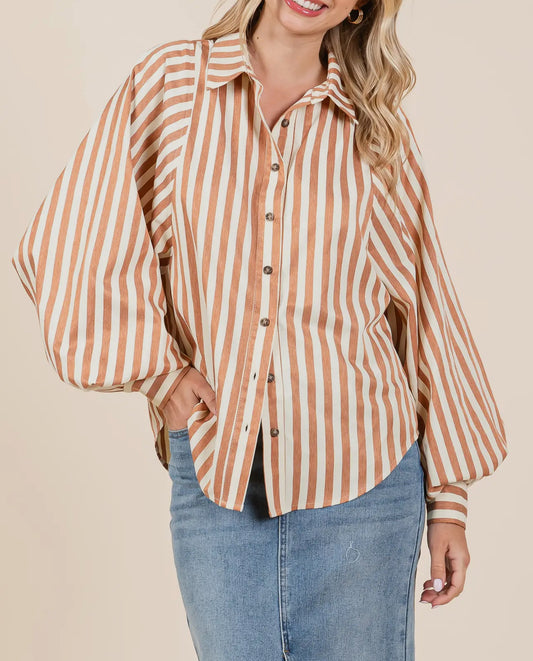 Plus Stripe Button Up Shirt