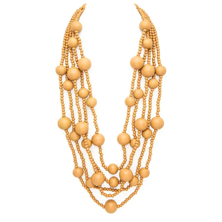 Gold Wooden Beads Layered Necklace