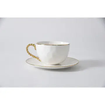 White Teacup & Saucer w/ Gold Rim