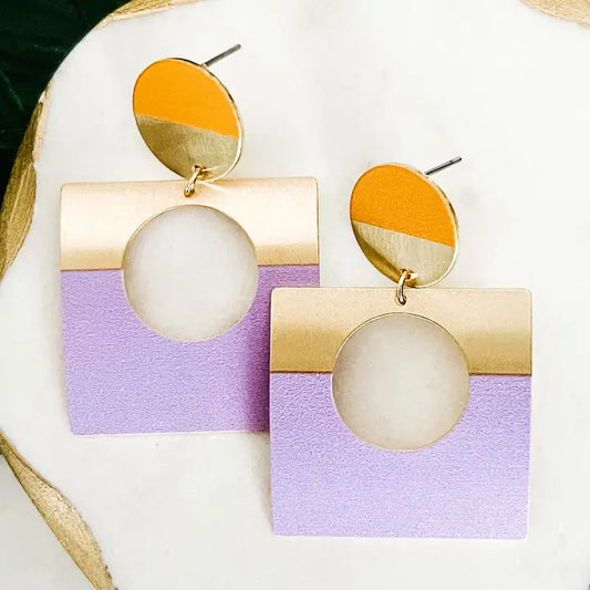 Gold & Purple Square Earrings