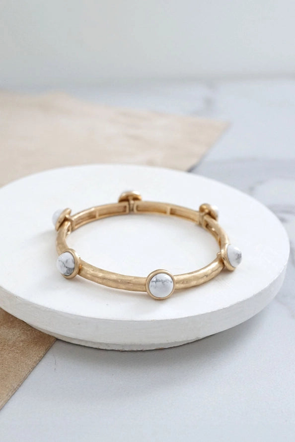 White Marble Stone Gold Bangle