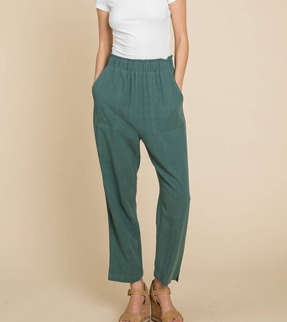 Sage Linen Capri Pants