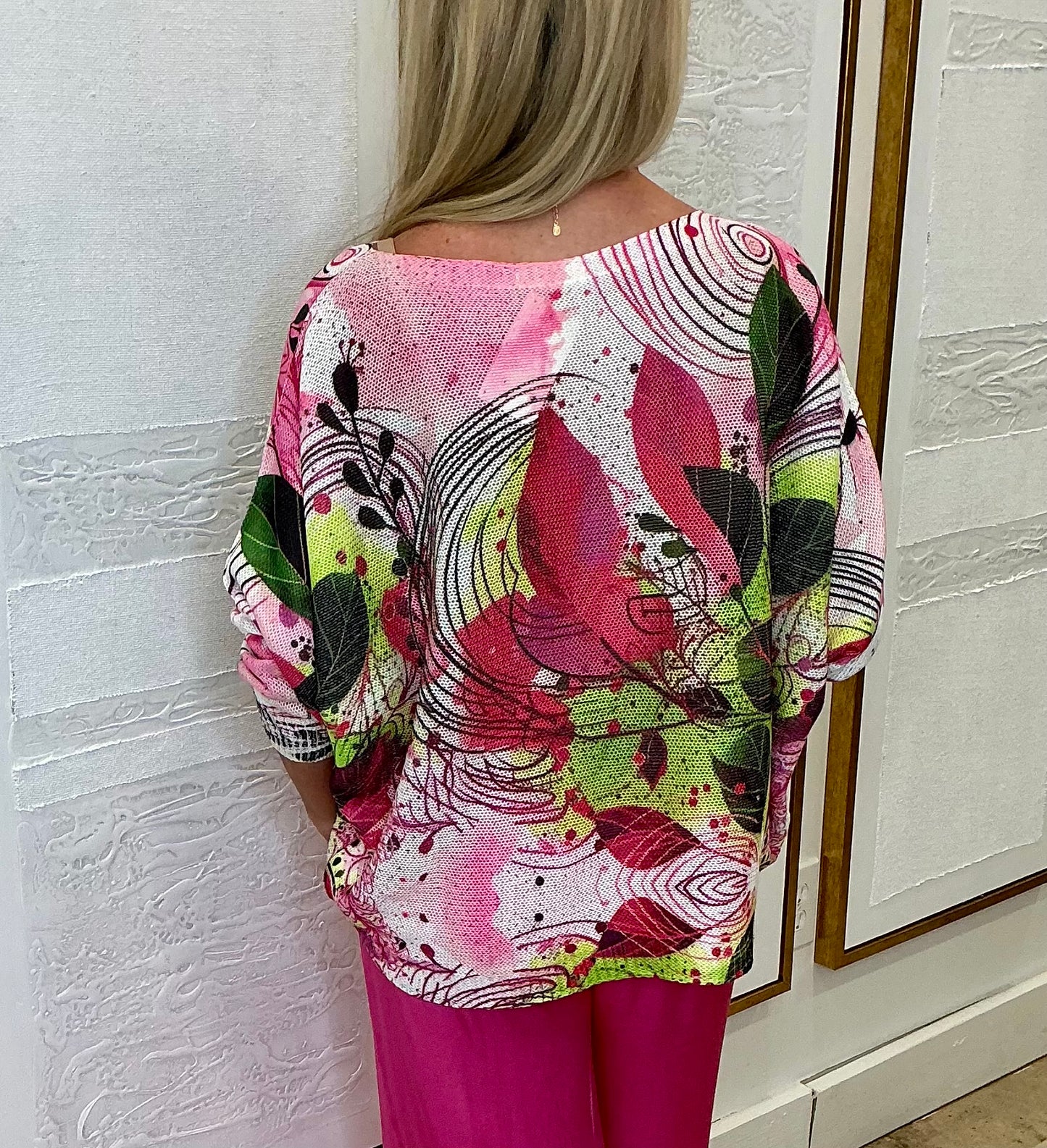 Pink Floral Knit Sweater - One Size