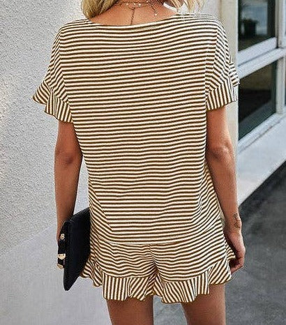 Khaki Striped Short Set