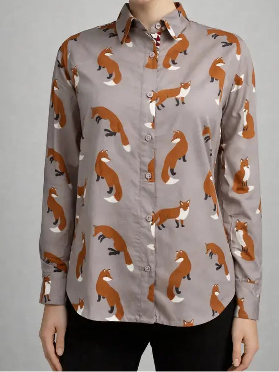 Fox Print Button Down Top