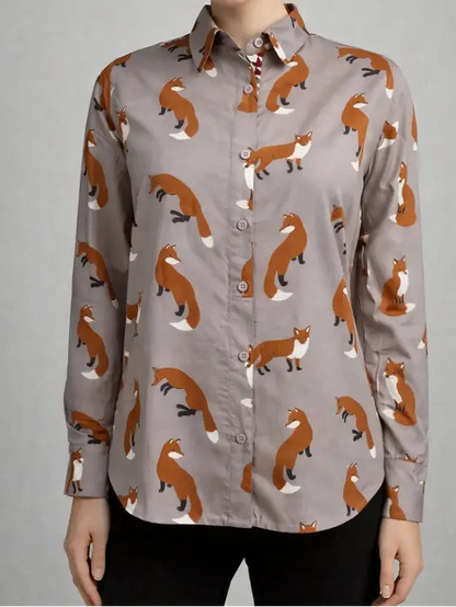Fox Print Button Down Top