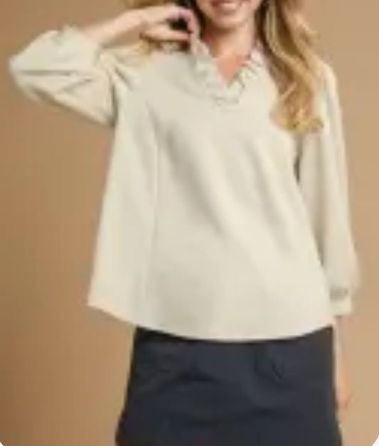 Ecru Ruffle Neck Top