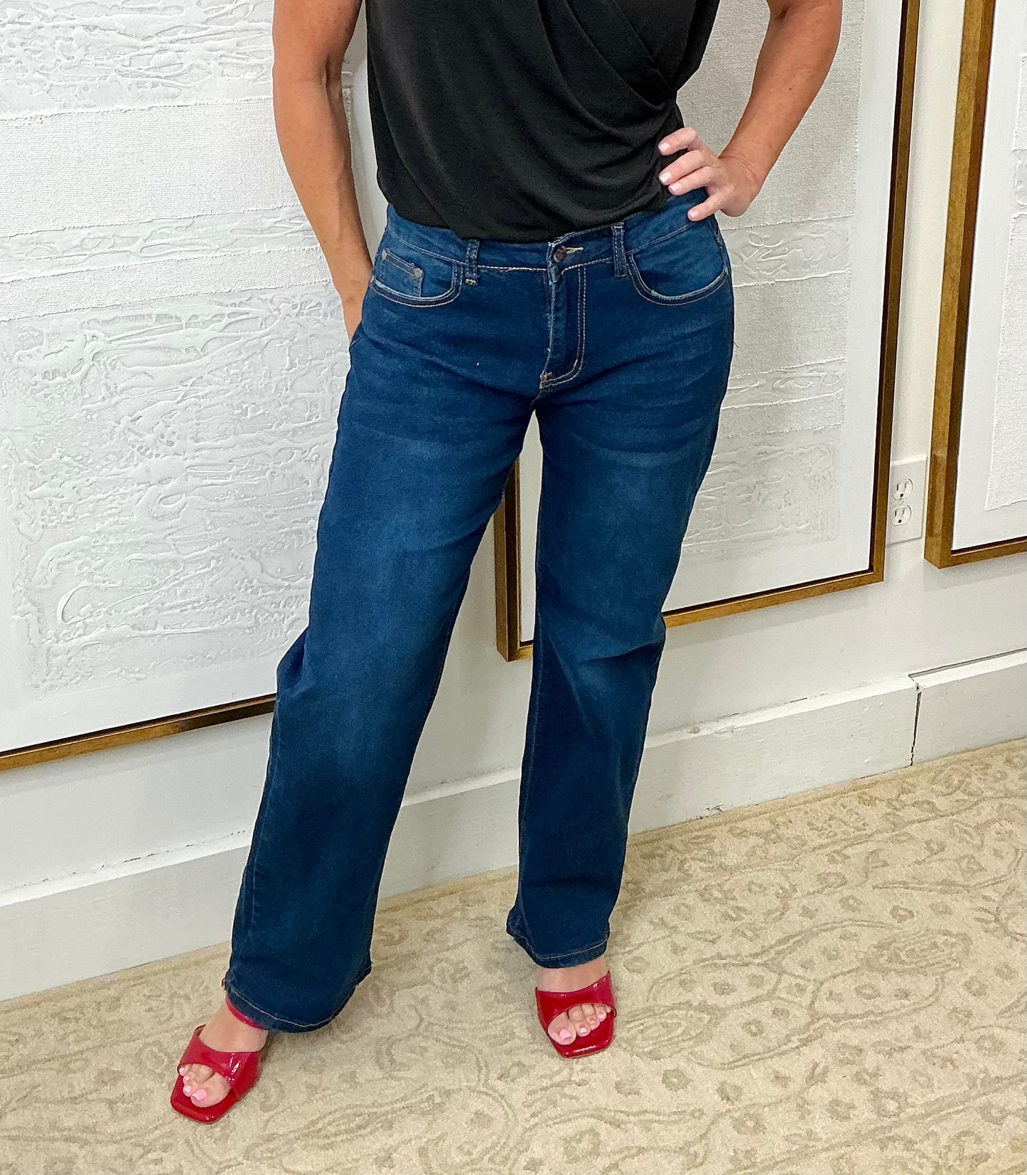 Denim Stretchy Straight Leg Pants