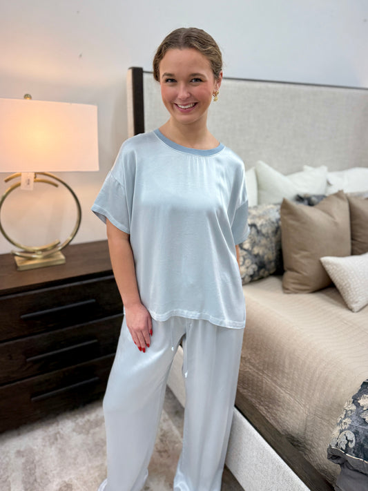 Blue Satin Pajama Set