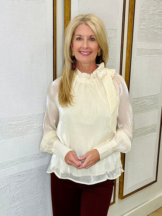 Tie Neck Long Sleeve Blouse Champagne
