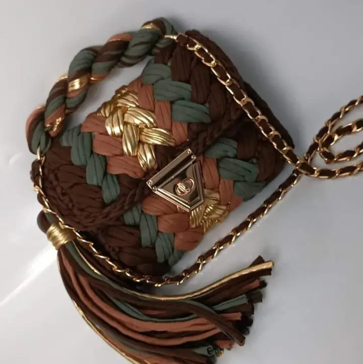 Brown & Gold Handmade Cochet Purse