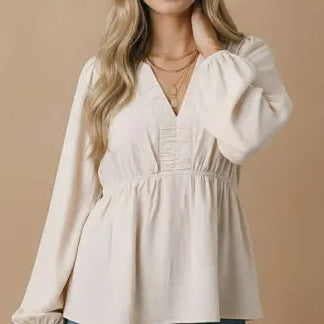 Ivory Pintuck Ruched Top