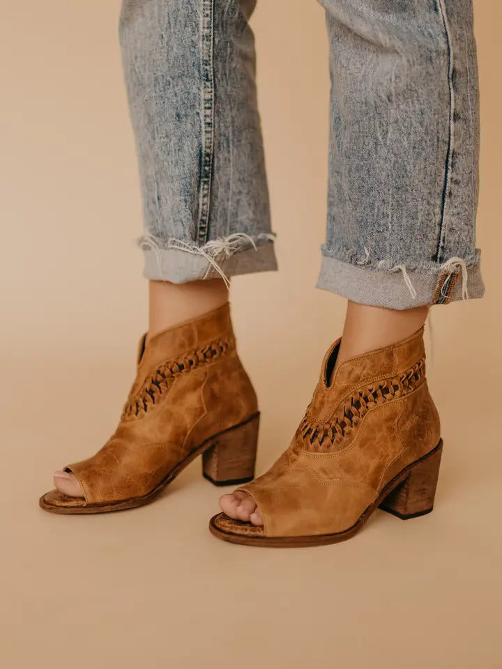 Camel Open Toe Bootie