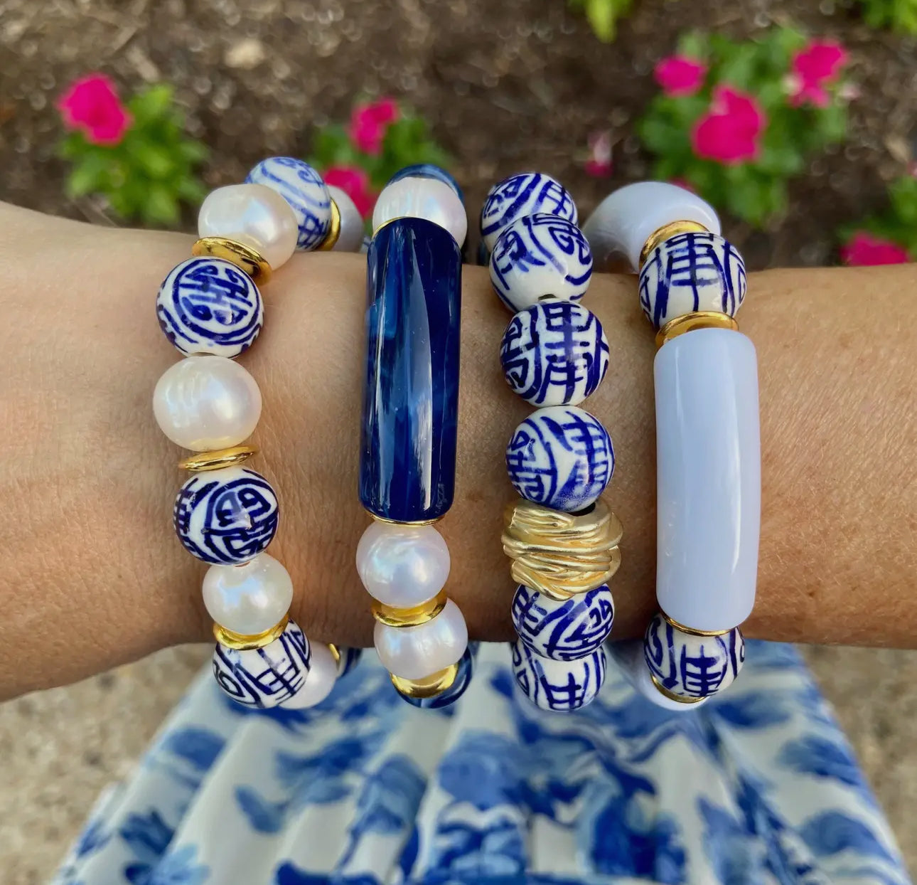 Stretch Bracelet/Chinoiserie Blue