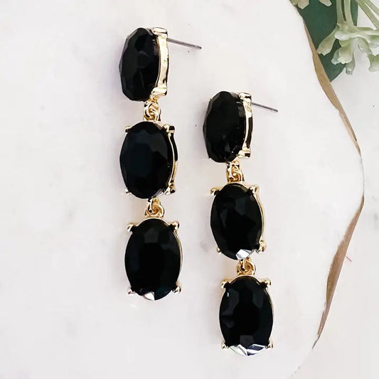 Black & Gold Stone Drop Earrings