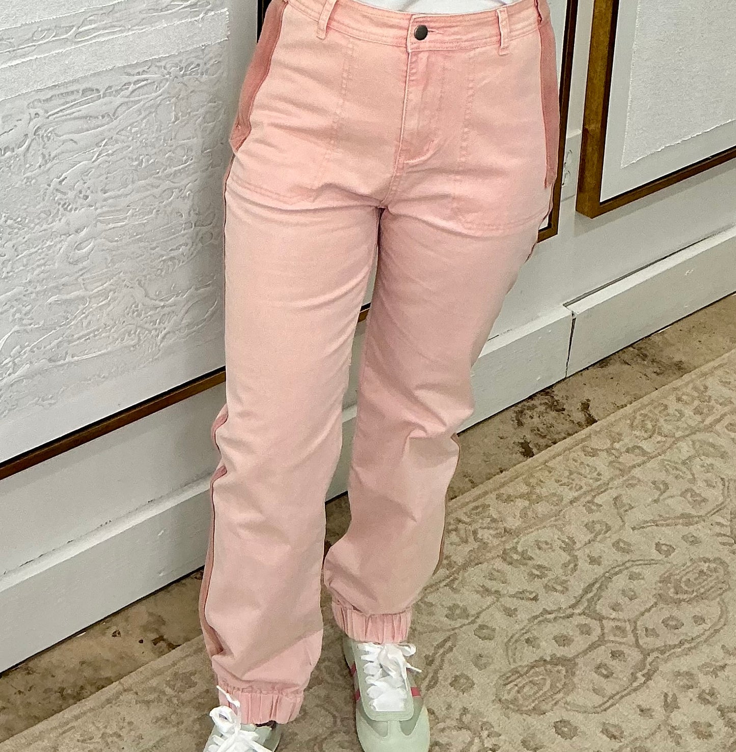 Pink Track Pants w/Side Stripe