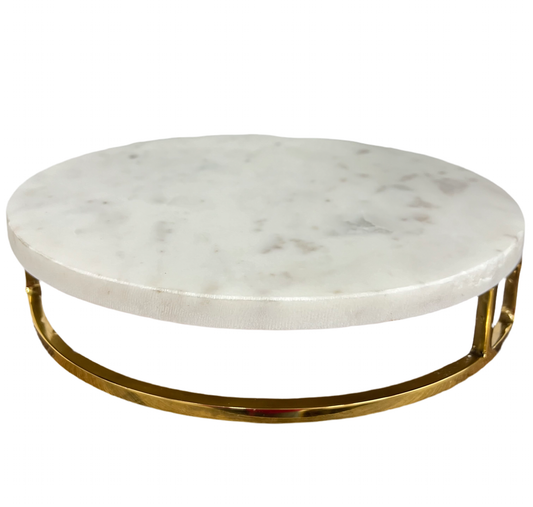 White Marble Cake Stand w/Gold Base