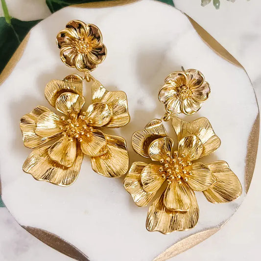 Gold Flower Drop Earrings