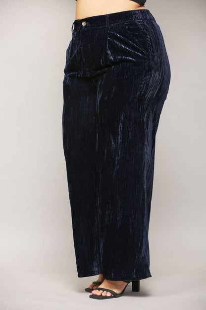 Navy Crinkle Velvet Pant