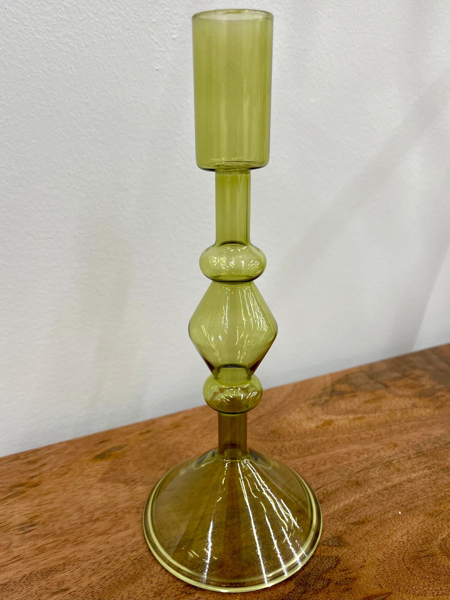 Green Glass Taper Candle Holder S/2