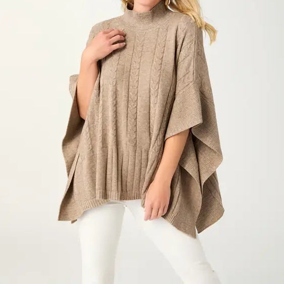 Beige Cable Knit Poncho Top/One Size