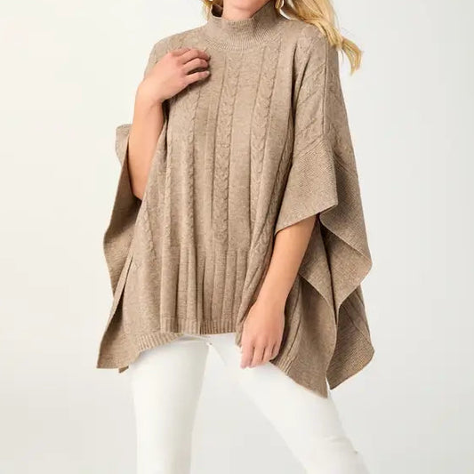 Beige Cable Knit Poncho Top/One Size