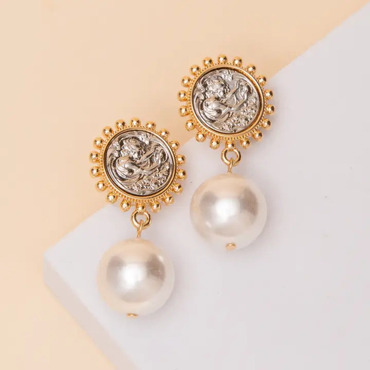 Two Tone Pearl Drop Earrings