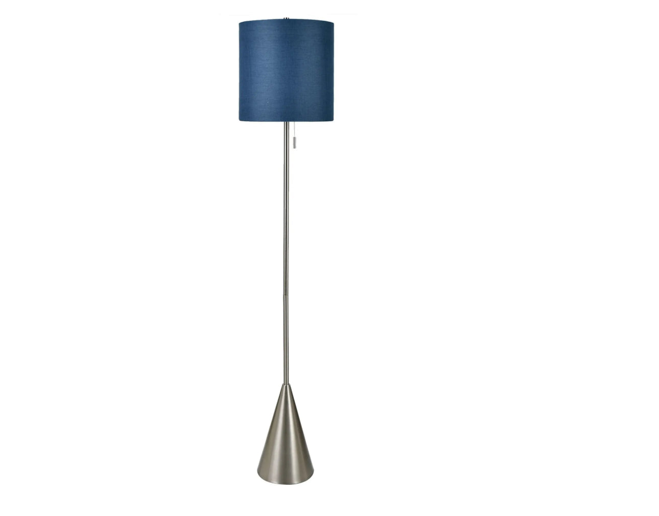 Silver Floor Lamp w/ Navy Shade 64”H