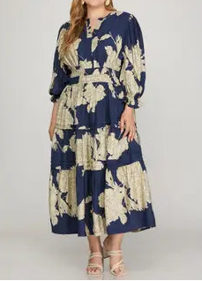 Blue Floral Plus Dress
