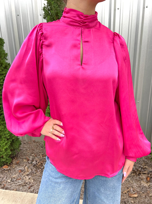 Pink High Neck Satin Top