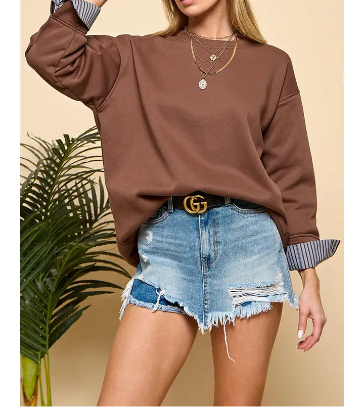 Brown Stripe Detail Sweatshirt