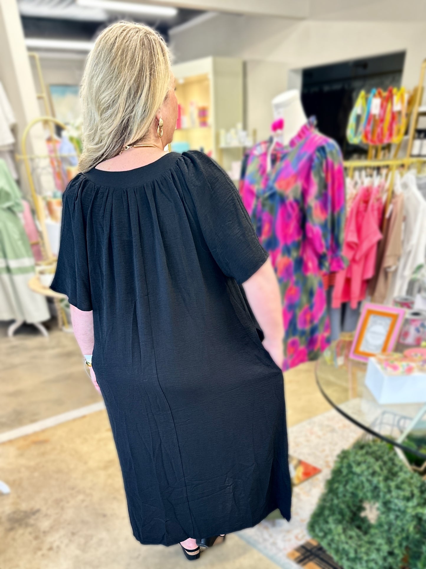 Black Plus Size Notched Neck Dress