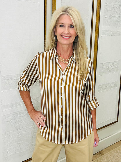 Striped Button-Up Top Coffee