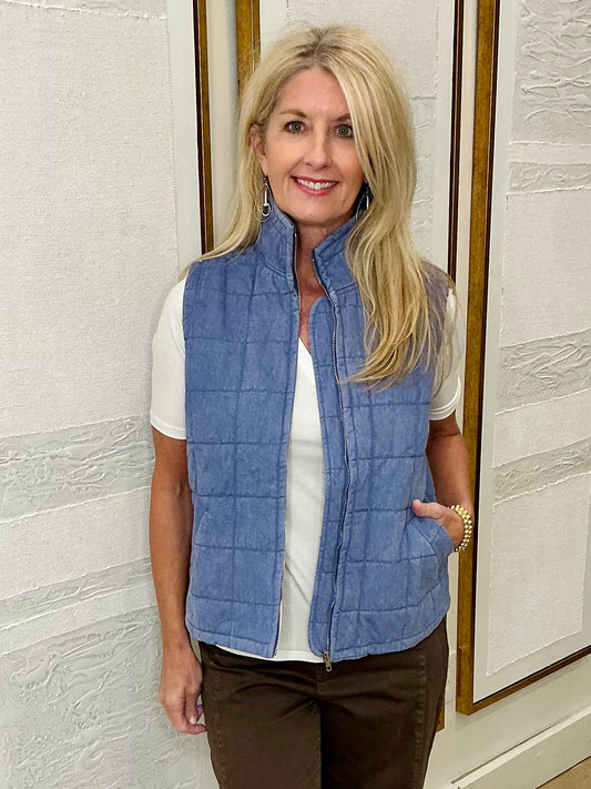 Blue Quilted Puffer Vest