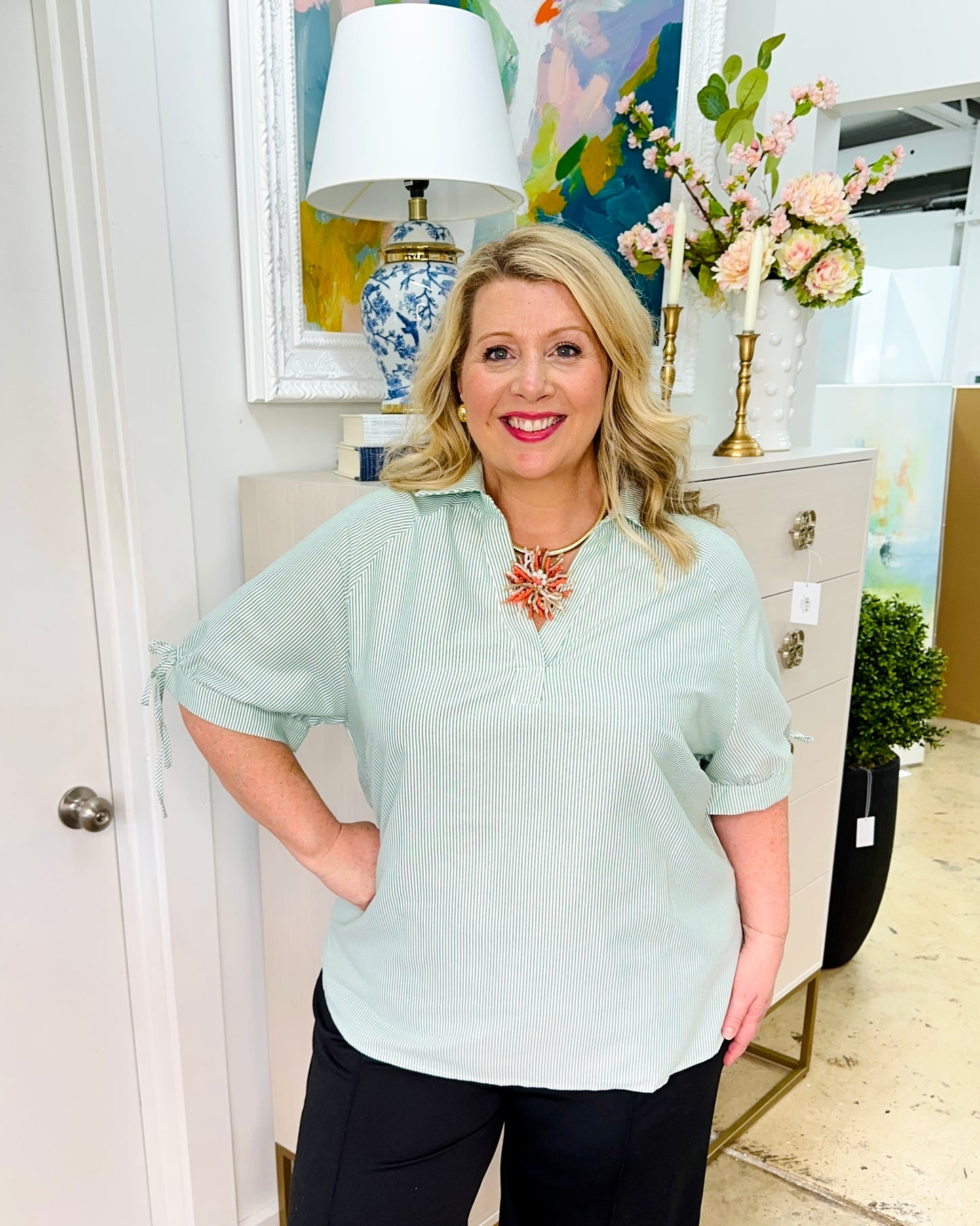 Plus Size Striped Mint Green Top