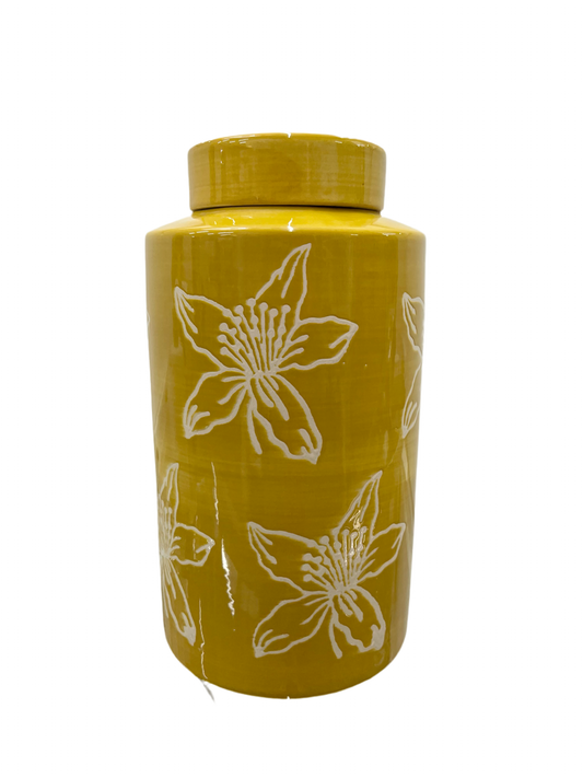 Yellow Flower Jar 10"h
